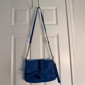 Nicole Miller Vibrant Blue Crossbody Bag with Chain Accent